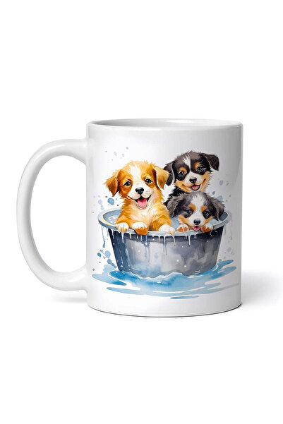 OEM Cană albă personalizată, Trei căței la baie, INOVATIX®. 330ml