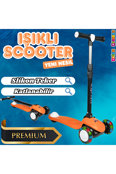 Doğan Oyuncak Dünyası Lupa Katlanabilir Işıklı 3 Tekerlekli Turuncu Scooter -...