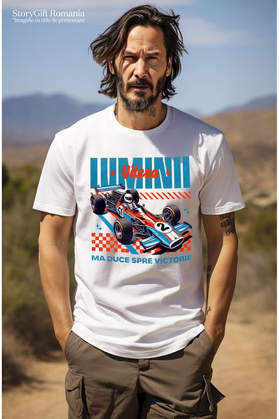 StoryGift Romania Tricou Barbati Viteza Luminii Ma Duce Catre Victorie Masina Curse Formula 1 Cu Imprimeu Pe Stg