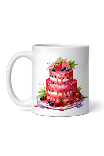 OEM Cană albă personalizată, tort cu pepene verde, INOVATIX®. 330ml