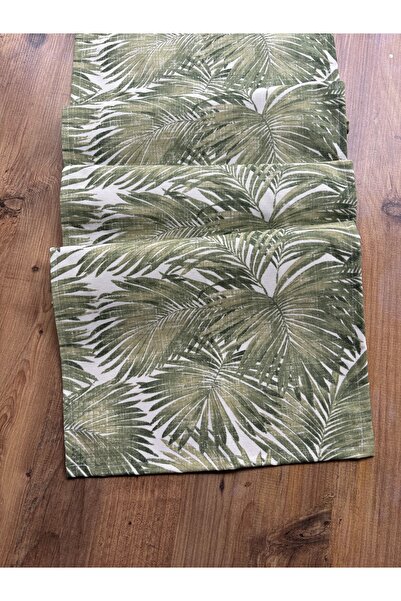 HALFART Palmiye Desenli Duck Keten Dikdörtgen Runner | 40x140 cm | Tropikal M...