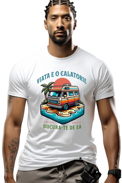 StoryGift Romania Tricou Barbati Viata E O Calatorie Bucura-te De Ea Natura C...