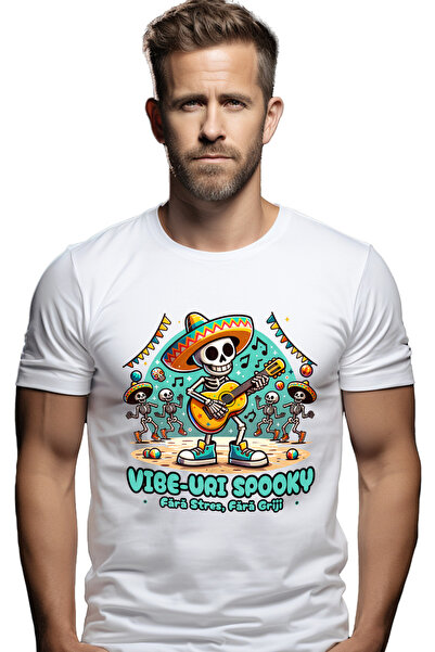 StoryGift Romania Tricou Barbati Vibe-uri Spooky Fara Stres, Fara Griji Schelete Cantand La Chitara Cu Impri Stg