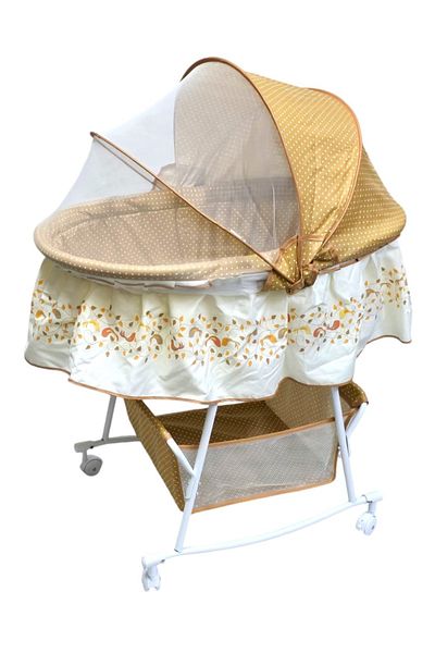 BabyCara Rocking Baby Cradle with Mosquito net and Storage Basket Lock Function for 0-12 Months