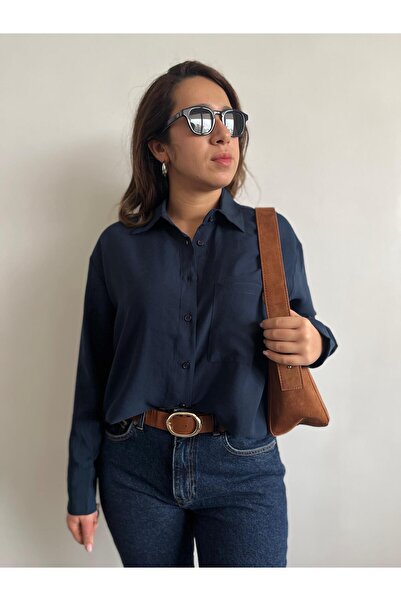 Gizybutik Modal Kumaş Lacivert Gömlek