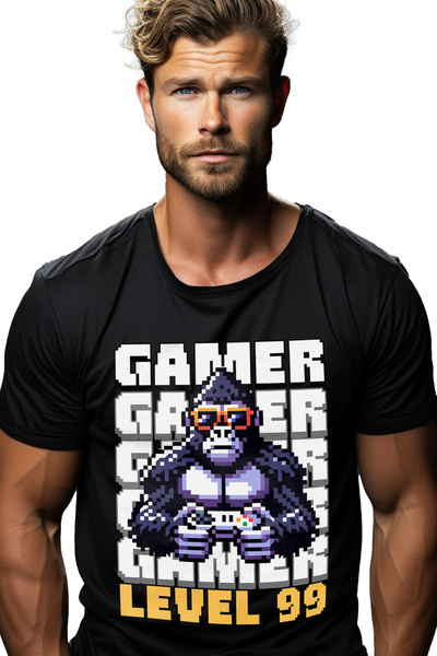 StoryGift Romania Tricou Barbati Gamer Gorila Level 99 Pixel Jocuri Video Cu ...
