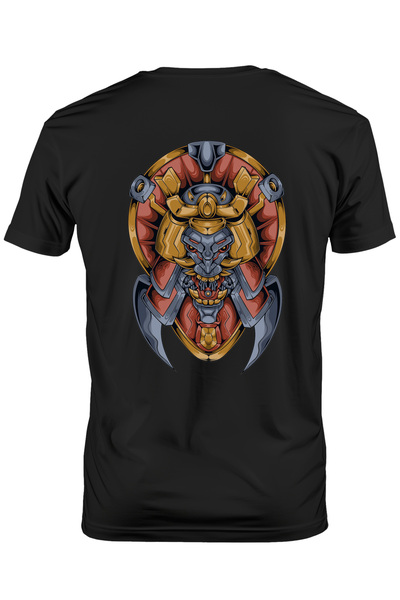 StoryGift Romania Tricou bărbătesc cu monstru, robot, mecha, colți, cască, luptător, sf, cu imprimeu pe spate, stg