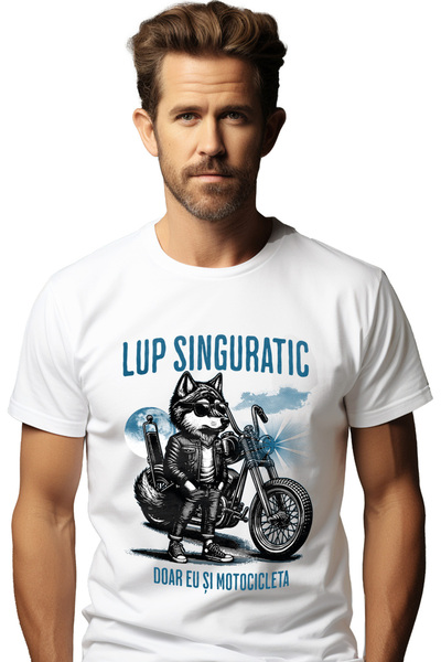 StoryGift Romania Tricou Barbati Lup Singuratic Doar Eu Si Motocicleta Mea Mu...