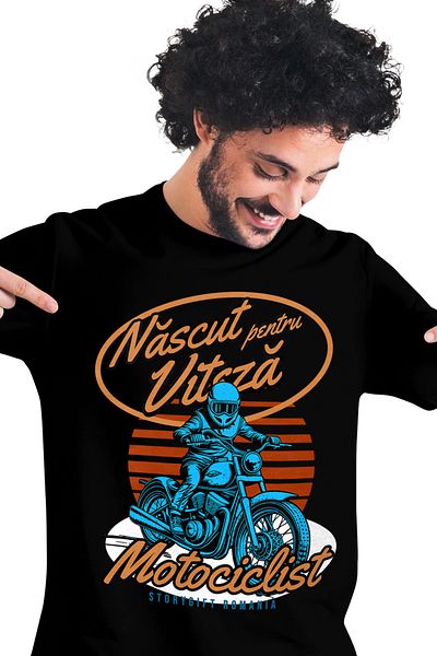 StoryGift Romania Tricou Barbati Motociclist Nascut Pentru Viteza Motor Cu Imprimeu Pe Fata, 100% Bumbac, Nestg
