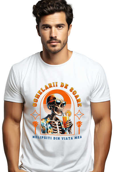 StoryGift Romania Tricou Barbati Ochelarii De Soare Nelipsiti Schelete La Pla...