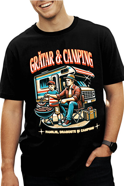 StoryGift Romania Tricou Barbati Gratar Si Camping Tata Fiu Familie Caravana ...
