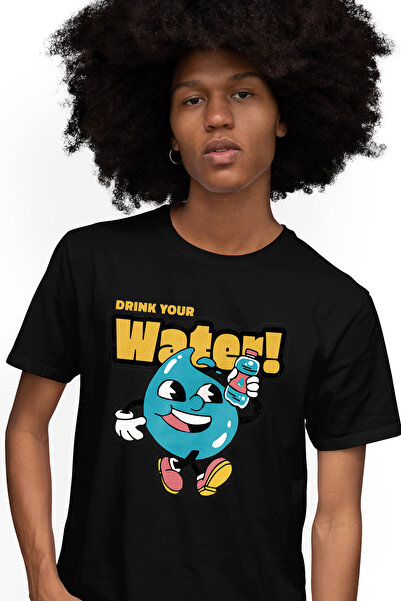 StoryGift Romania Tricou Barbati Drink Your Water, Reminder Sa Iti Bei Apa, Cu Imprimeu Pe Fata, 100% Bumbastg