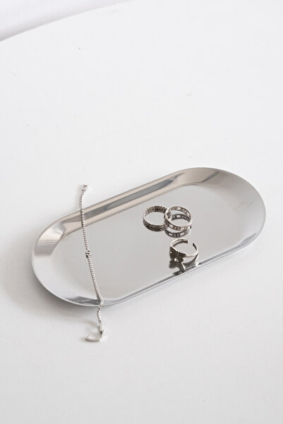 Beige & Stone Decorative Silver Small Oval Jewelry Organizer and Presentation Tray