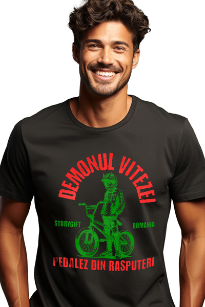 StoryGift Romania Tricou Barbati Demonul Vitezei Pedaleaza Din Rasputeri Bici...