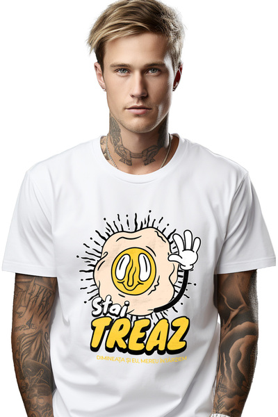 StoryGift Romania Tricou Barbati Mic Dejun De Dimineata Text Stai Treaz Cu Im...