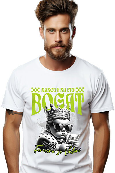 StoryGift Romania Tricou Barbati Nascut Sa Fiu Bogat - Copil Cu Dolari Americ...
