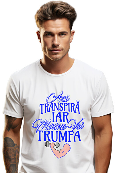 StoryGift Romania Tricou Barbati Mesaj Motivational Sport Transpira Azi Iar M...