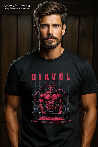 StoryGift Romania Men's T-Shirt Devil Lifting Weights. Ignite Your Passion. Bodybuilding With Print On Top