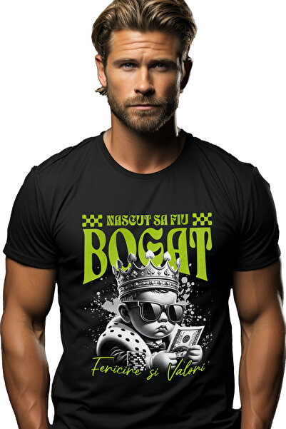 StoryGift Romania Tricou Barbati Nascut Sa Fiu Bogat - Copil Cu Dolari Americ...
