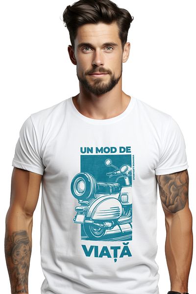StoryGift Romania Tricou Barbati Scuter Text Un Mod De Viata Viteza Vehicule Cu Imprimeu Pe Fata, 100% Bumba Stg