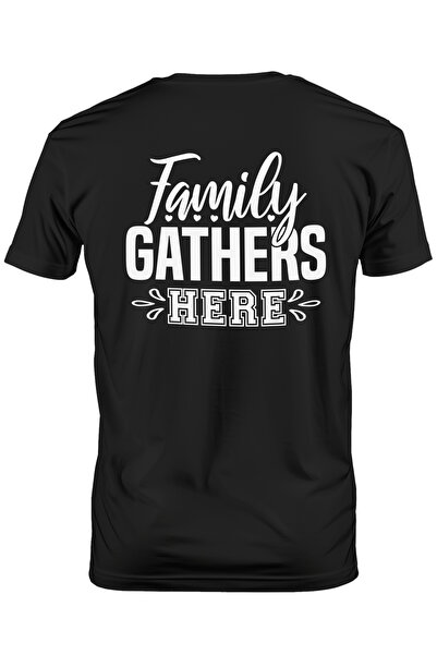 StoryGift Romania Tricou Barbati Cu Inimioare Si Mesajul "family Gathers Here...