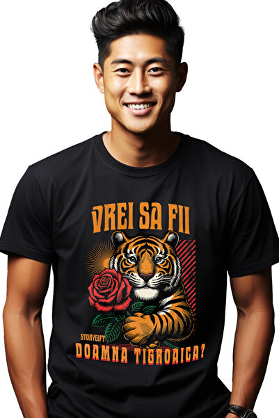 StoryGift Romania Tricou Barbati Tigru Cu Trandafir Vrei Sa Fii Doamna Tigroa...