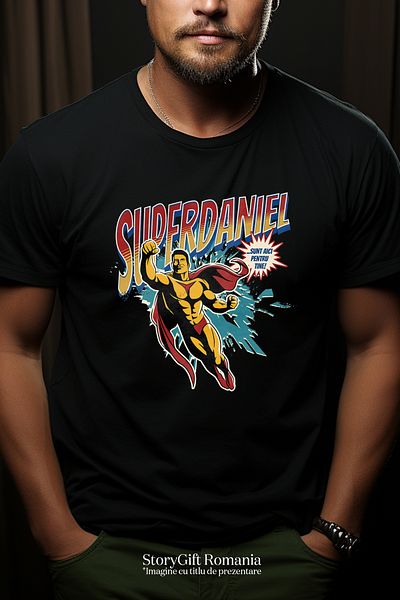 StoryGift Romania Men's T-Shirt Super Daniel, Superhero I'm Here For You With Print On The Front, 100% Bum Stg
