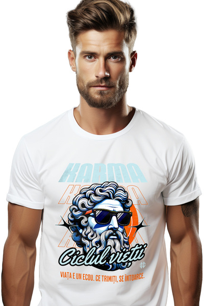 StoryGift Romania Tricou Barbati Karma Ciclul Vieţii Statuie Cu Ochelari Grec...