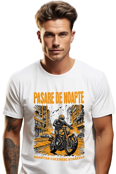 StoryGift Romania Tricou Barbati Pasare De Noapte Cuceresc Strazile Motor Viteza Cu Imprimeu Pe Fata, 100% Stg