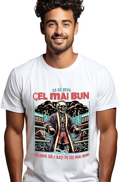 StoryGift Romania Men's T-Shirt Human Skeletons in Boxing Ring Dangerous Sport with Front Print, 100% Cotton