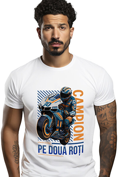StoryGift Romania Tricou Barbati Om Pe Motor Campion Pe Doua Roti Sport Cu Im...