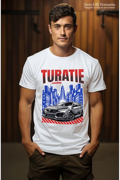 StoryGift Romania Tricou Barbati Turatie Maxima Masina In Oras Viteza Cu Imprimeu Pe Fata, 100% Bumbac, Al Stg