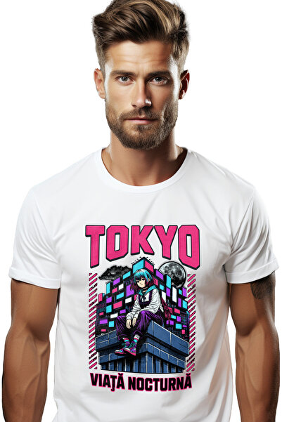 StoryGift Romania Ανδρικό T-shirt Κορίτσι με τουβλάκια Πανσέληνος Τόκιο. Νυχτ...