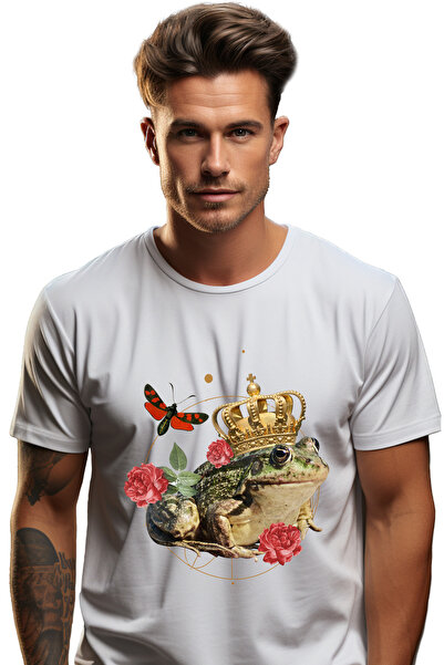 StoryGift Romania Tricou bărbătesc cu artă abstractă, broască regală, trandaf...