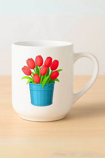 GENGSİ Red Tulips Classic Porcelain Mug with Handle 280 ml