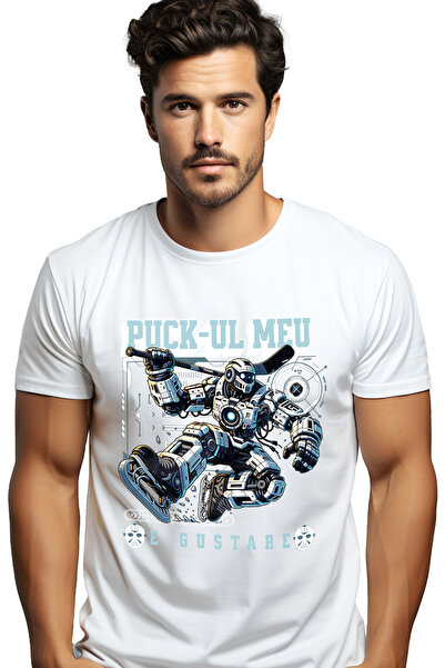 StoryGift Romania Tricou Barbati Hochei Pe Ghiata Puck-ul Meu E Gustare Cu Im...