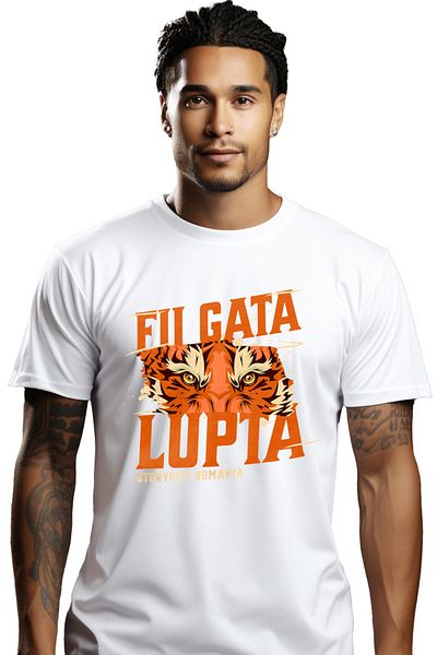 StoryGift Romania Men's T-Shirt Tiger Eyes, Be Ready To Fight, Dangerous Warrior Animal With Pstg Print