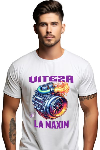 StoryGift Romania Tricou Barbati La Viteza La Maxima Putere Turbina Motor Masina Cu Imprimeu Pe Fata, 100% Bstg