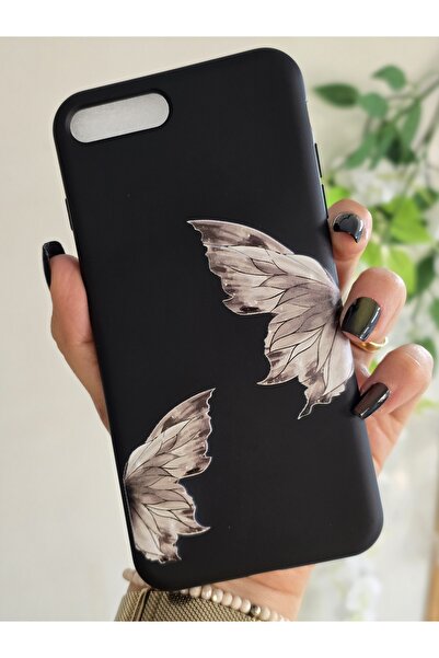 Magic Ring Iphone 7 Plus / 8 Plus Uyumlu Kelebek Desenli İçi Kadife Siyah Sil...