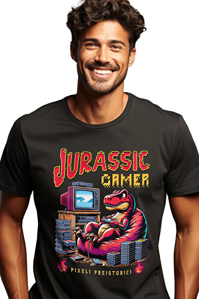 StoryGift Romania Tricou Barbati Dinozaur Jucandu-se Jocuri Video Jurrassic G...