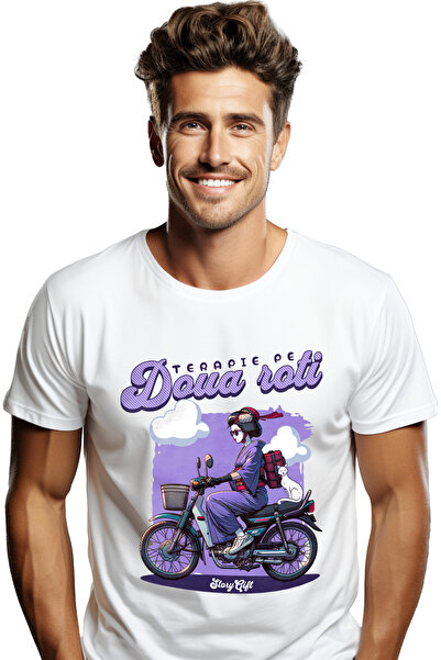 StoryGift Romania Tricou Barbati Femeie Pe Bicicleta Cu Pisica Terapie Pe Rot...