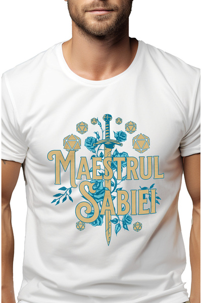 StoryGift Romania Tricou Barbati Maestrul Sabiei Trandafiri Albastri Jocuri V...