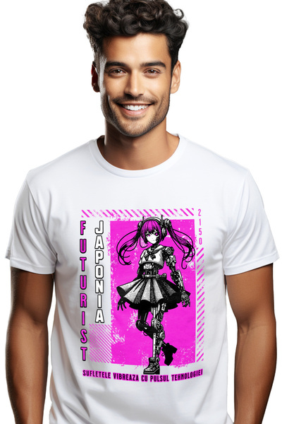 StoryGift Romania Tricou Barbati Fata Cu Codite Robot Japonia Futurista Cu Im...