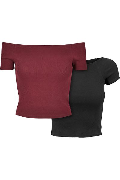 Urban Classics Damen Ladies Off Shoulder Rib Tee 2-pack