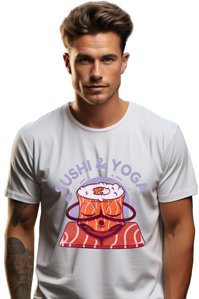 StoryGift Romania Tricou bărbătesc cu mesaj Sushi&yoga, Sushi Doing Yoga, Rel...