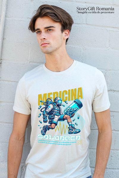 StoryGift Romania Tricou Barbati Medicina Salvarea Omenirii Santate Om Cu Pastile Cu Imprimeu Pe Fata, 100% Stg