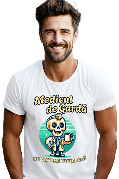 StoryGift Romania Tricou Barbati Medicul De Garda Nu Doarme Niciodata Schelet...