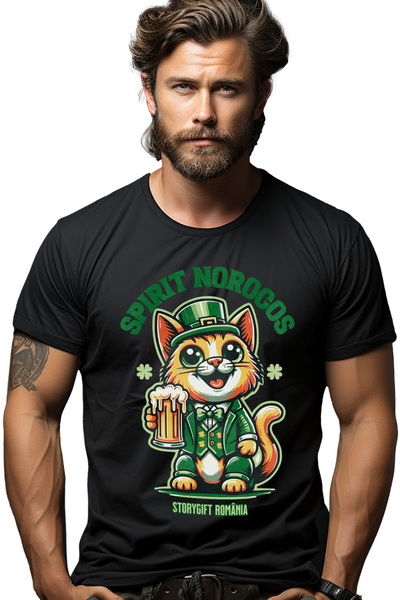 StoryGift Romania Tricou Barbati Spirit Norocos Pisica De Ziua Norocului Cu I...