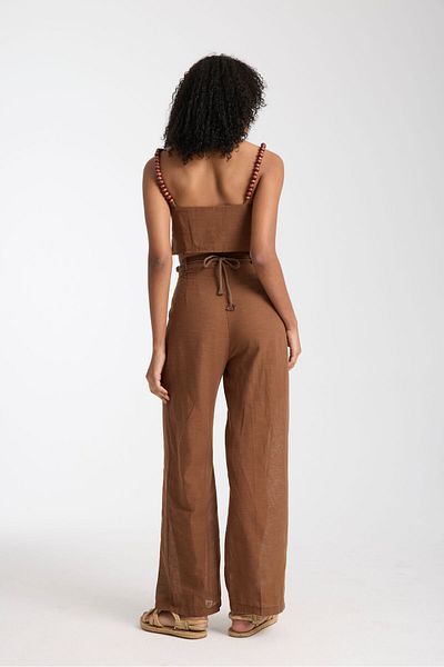 İLKCET MODA Дамски комплект от ленен топ с мъниста и детайли