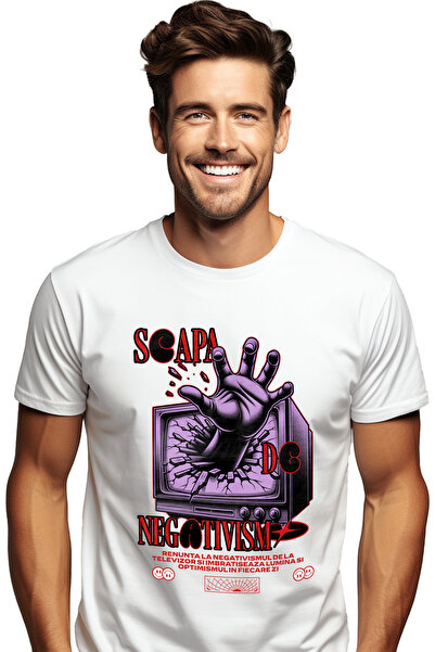 StoryGift Romania Tricou Barbati Scapa De Negativismul De La Televizor Cu Imp...